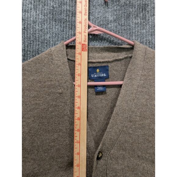 Stafford Mens Brown Pockets Wool Front Button Cable Knit Cardigan Sweater Size S - Picture 7 of 7